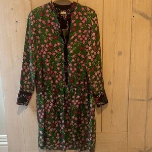 Sandro Floral Button-Front Dress in Green and Pink
